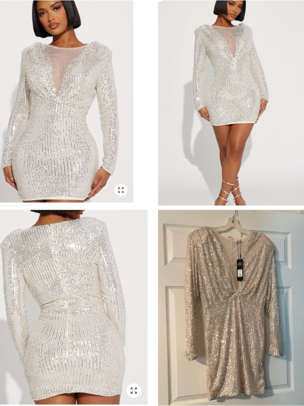 Fashion Nova Sequin V‑Neck Long Sleeve Mini Dress NEW